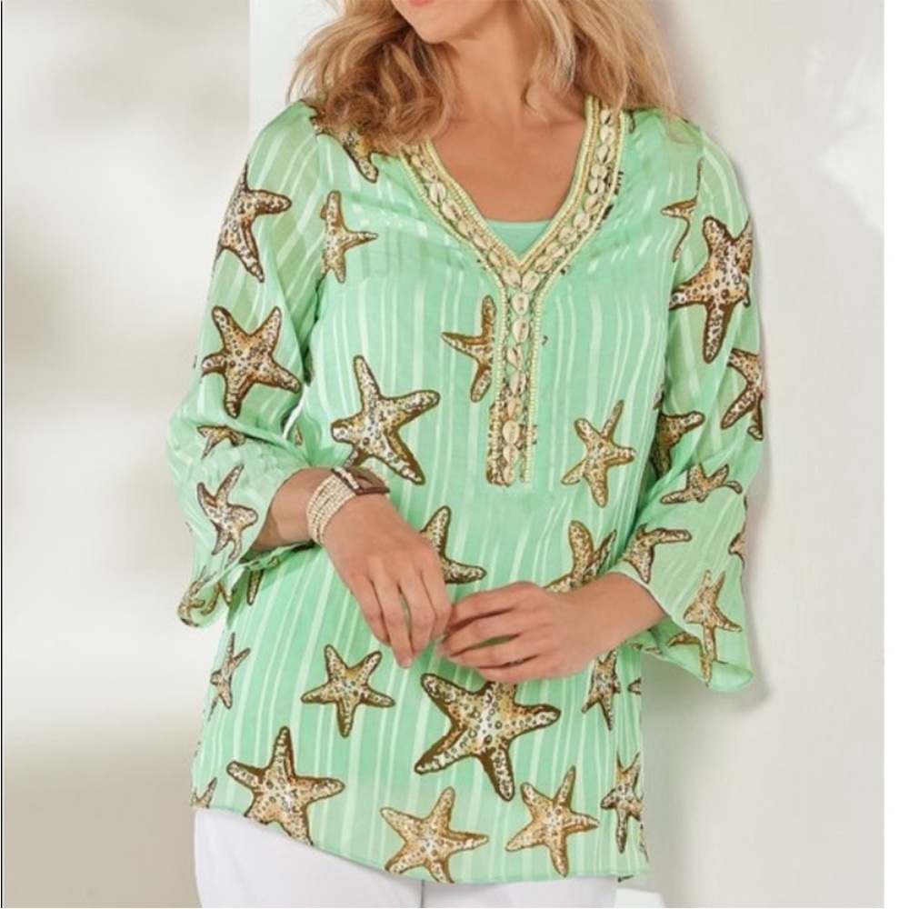 Soft Surroundings Stella Marina Beaded Shell and Starfish Blouse with camisole.